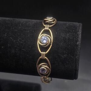 Victorian 10K Gold Plated Sterling Silver Bracelet Purple Glass Rhinestones